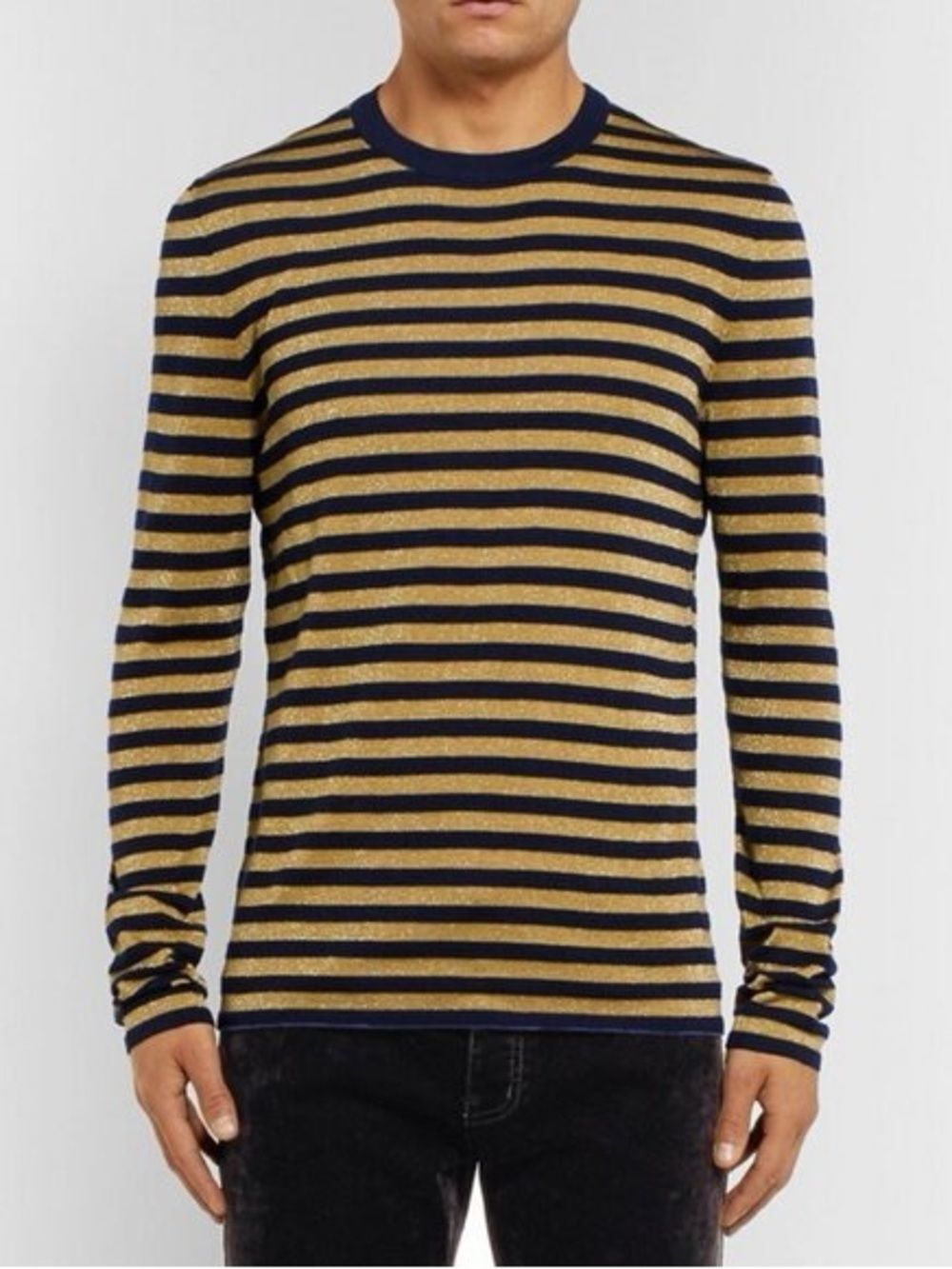 Saint Laurent Metallic Gold and Navy Striped Knit Top